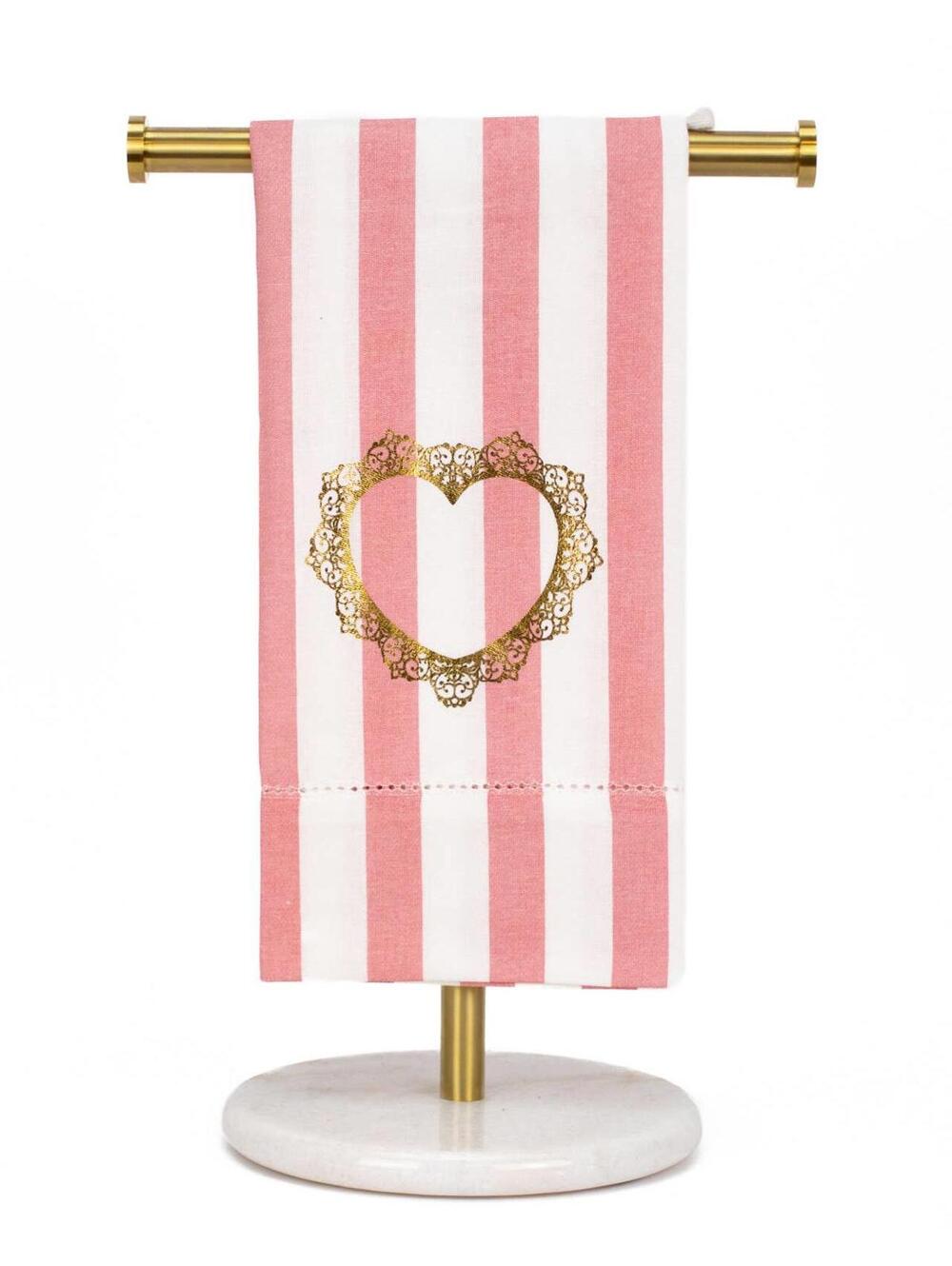 Pair of Everlasting Heart Hemstitch Hand Towels 20 x 28